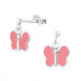 Children's Silver Ball Ear Studs with Hanging Butterfly and Epoxy