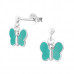 Children's Silver Ball Ear Studs with Hanging Butterfly and Epoxy