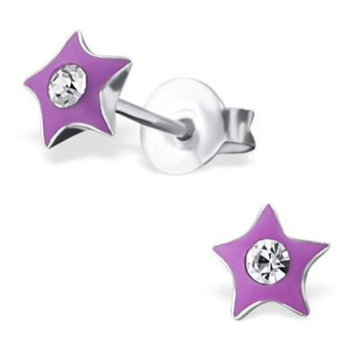 Children's Silver Star Ear Studs with Crystal