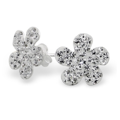 Flower Children's Sterling Silver Ear Studs with Crystal