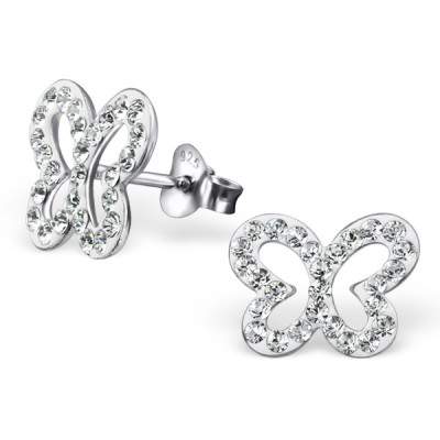 Butterfly Children's Sterling Silver Ear Studs with Crystal