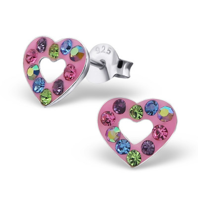 Heart Children's Sterling Silver Ear Studs with Crystal