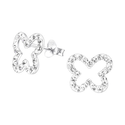 Butterfly Children's Sterling Silver Ear Studs with Crystal