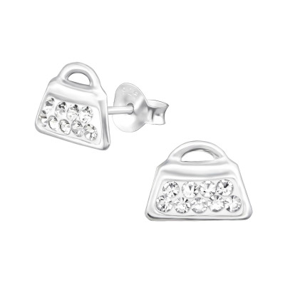 Children's Silver Bag Ear Studs with Crystal