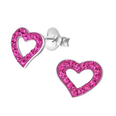 Children's Silver Heart Ear Studs with Crystal