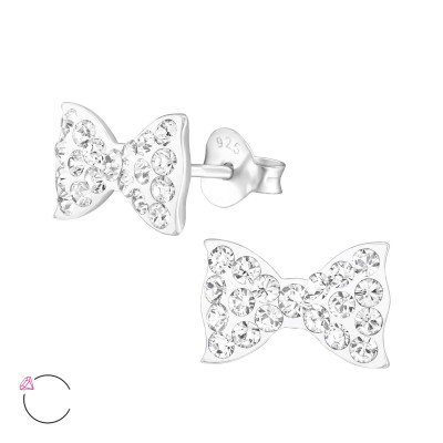 Children's Silver Bow Ear Studs with Genuine European Crystals