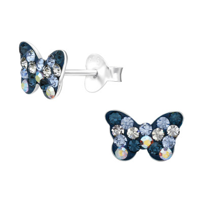 Children's Silver Butterfly Ear Studs with Crystal