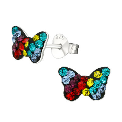 Butterfly Children's Sterling Silver Ear Studs with Crystal