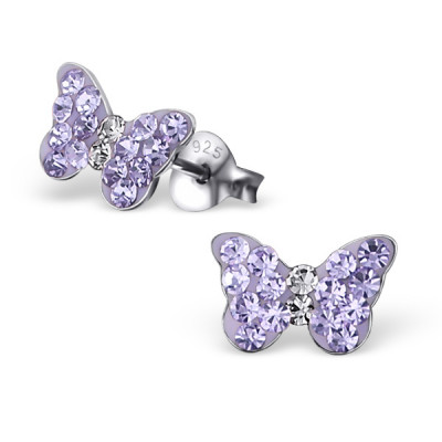 Butterfly Children's Sterling Silver Ear Studs with Crystal