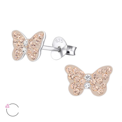 Children's Silver Butterfly Ear Studs with Genuine European Crystals