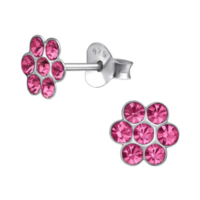 Flower Children's Sterling Silver Ear Studs with Crystal