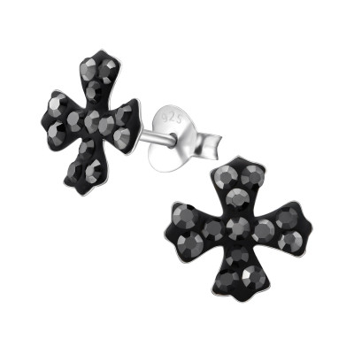 Cross Children's Sterling Silver Ear Studs with Crystal