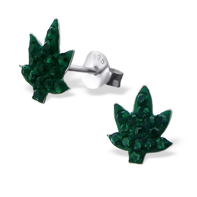 Leaf Children's Sterling Silver Ear Studs with Crystal