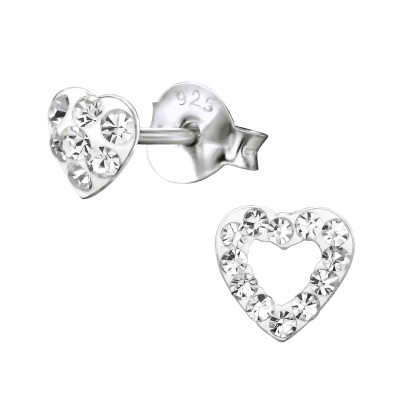 Children's Silver Heart Ear Studs with Crystal