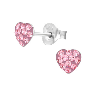 Children's Silver Heart Ear Studs with Crystal