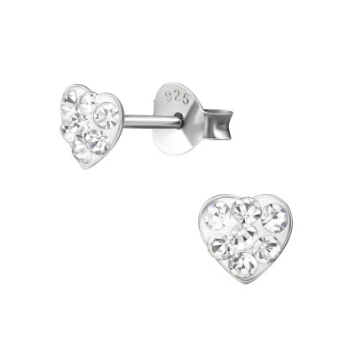 Children's Silver Heart Ear Studs with Crystal