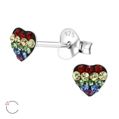 Children's Silver Heart Ear Studs with Genuine European Crystals