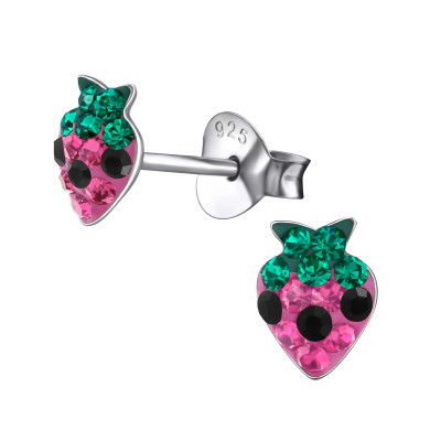 Strawberry Children's Sterling Silver Ear Studs with Crystal