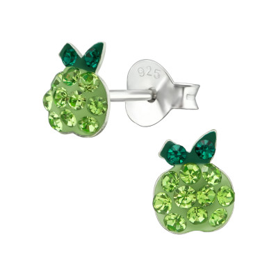 Children's Silver Apple Ear Studs with Crystal