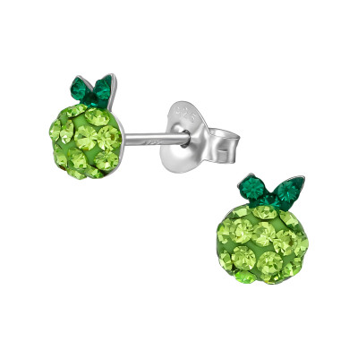 Children's Silver Apple Ear Studs with Crystal