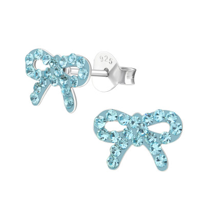 Children's Silver Bow Ear Studs with Crystal