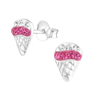 Children's Silver Ice Cream Ear Studs with Crystal