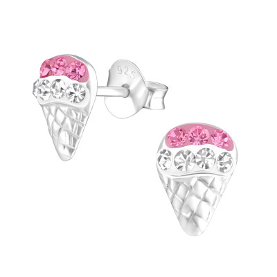 Children's Silver Ice-Cream Ear Studs with Crystal