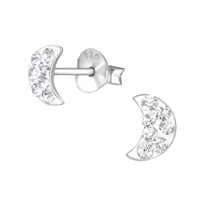 Moon Children's Sterling Silver Ear Studs with Crystal