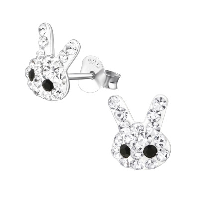 Children's Silver Rabbit Ear Studs with Crystal