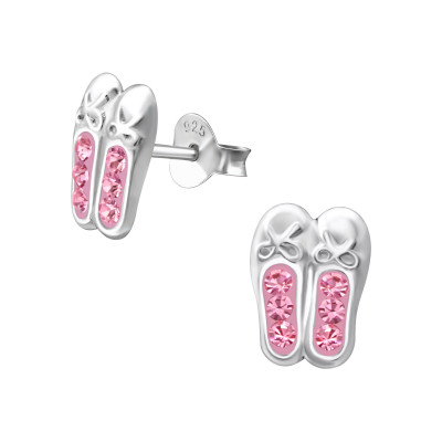 Ballerina Shoes Children's Sterling Silver Ear Studs with Crystal