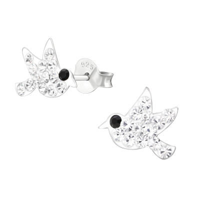 Children's Silver Bird Ear Studs with Crystal