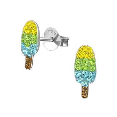 Ice Cream Children's Sterling Silver Ear Studs with Crystal