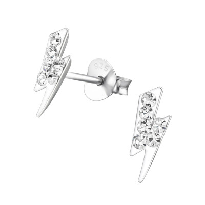 Children's Silver Thunderbolt Ear Studs with Crystal