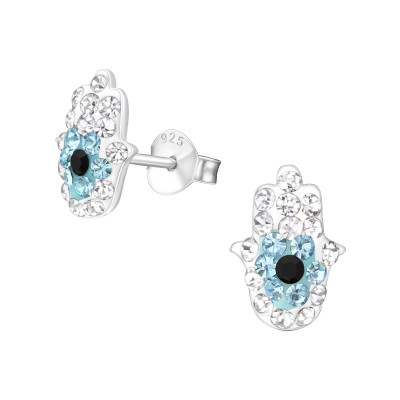 Children's Silver Hamsa Ear Studs with Crystal