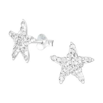 Children's Silver Starfish Ear Studs with Crystal