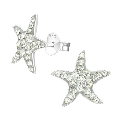 Children's Silver Starfish Ear Studs with Crystal