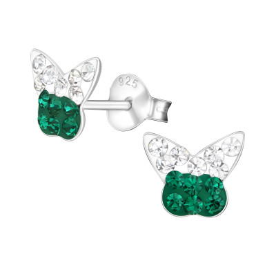 Butterfly Children's Sterling Silver Ear Studs with Crystal