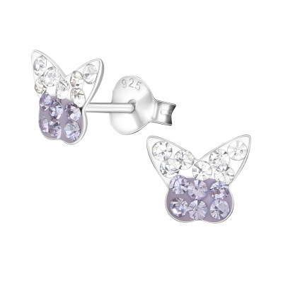 Children's Silver Butterfly Ear Studs with Crystal