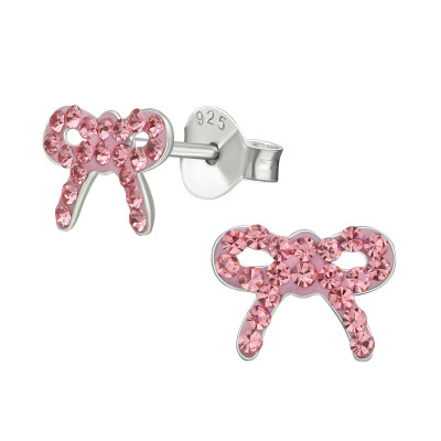 Children's Silver Bow Ear Studs with Crystal