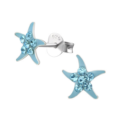 Children's Silver Starfish Ear Studs with Crystal