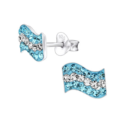 Children's Silver Argentina Flag Ear Studs with Crystal