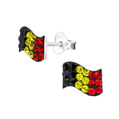 Children's Silver Belgium Flag Ear Studs with Crystal