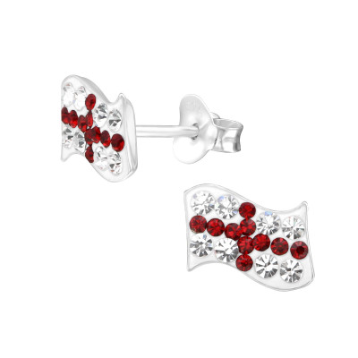 England Flag Children's Sterling Silver Ear Studs with Crystal