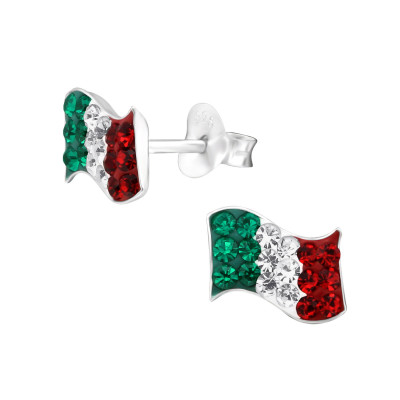 Italy Flag Children's Sterling Silver Ear Studs with Crystal