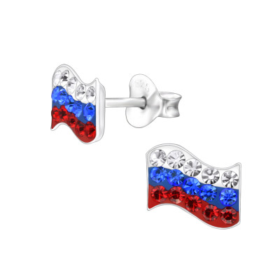 Russia Flag Children's Sterling Silver Ear Studs with Crystal