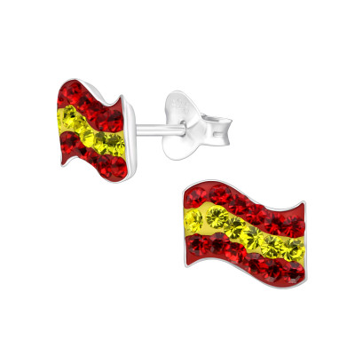 Children's Silver Spain Flag Ear Studs with Crystal