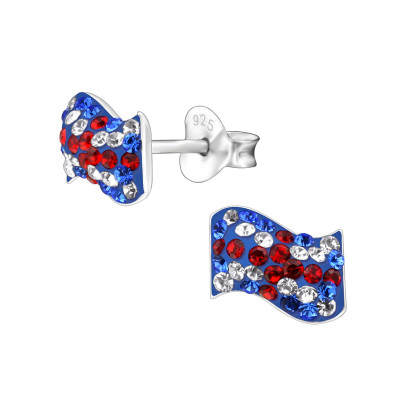 Uk Flag Children's Sterling Silver Ear Studs with Crystal