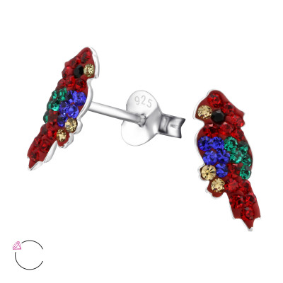 Children's Silver Parrot Ear Studs with Genuine European Crystas