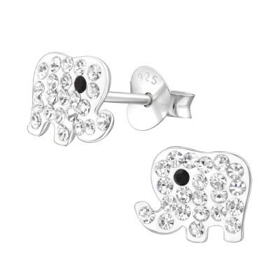 Children's Silver Elephant Ear Studs with Crystal