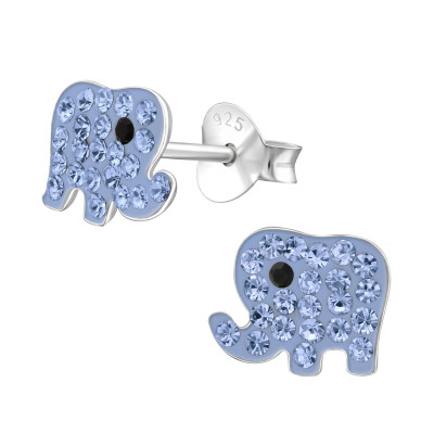 Children's Silver Elephant Ear Studs with Crystal